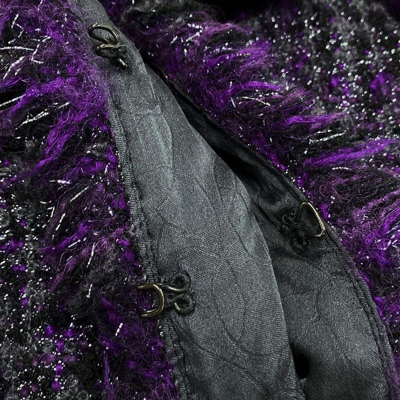 Chanel Skirt Suit Size 38 M Women's P22333 Dark Gray/purple/black Lame/tweed