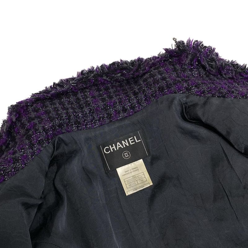 Chanel Skirt Suit Size 38 M Women's P22333 Dark Gray/purple/black Lame/tweed