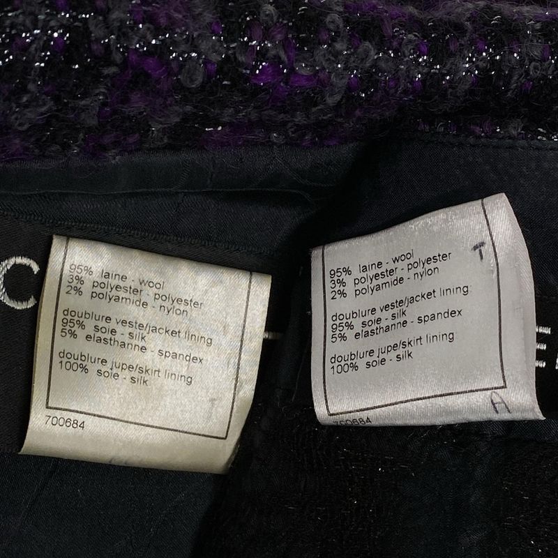 Chanel Skirt Suit Size 38 M Women's P22333 Dark Gray/purple/black Lame/tweed
