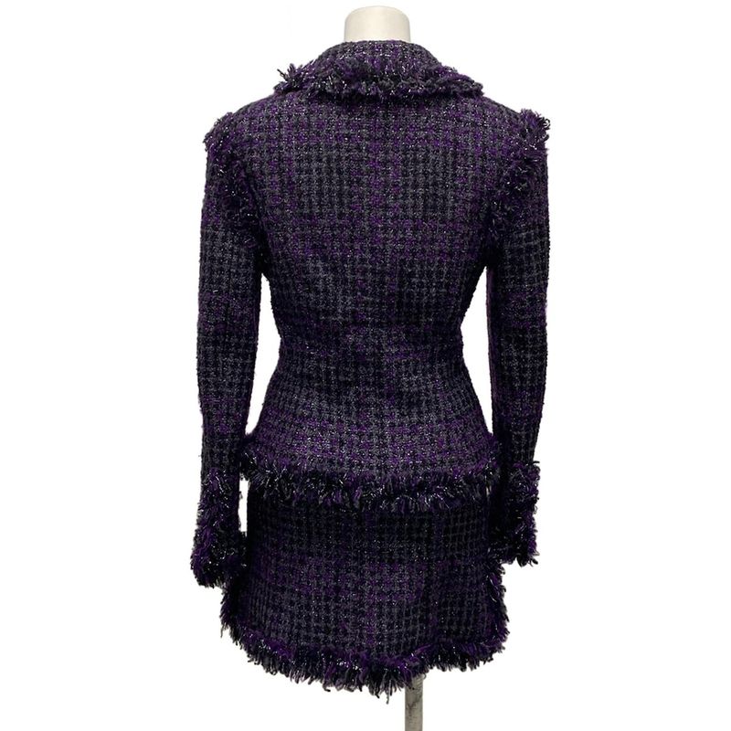 Chanel Skirt Suit Size 38 M Women's P22333 Dark Gray/purple/black Lame/tweed
