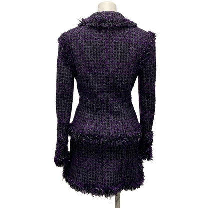 Chanel Skirt Suit Size 38 M Women's P22333 Dark Gray/purple/black Lame/tweed