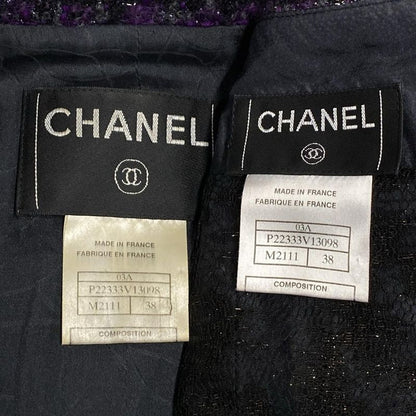 Chanel Skirt Suit Size 38 M Women's P22333 Dark Gray/purple/black Lame/tweed