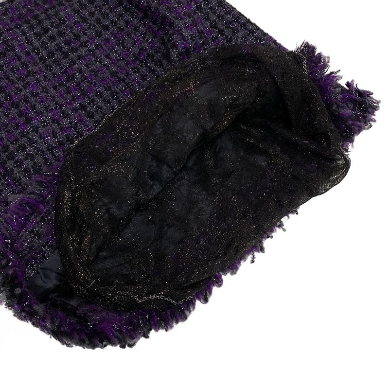 Chanel Skirt Suit Size 38 M Women's P22333 Dark Gray/purple/black Lame/tweed