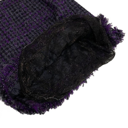 Chanel Skirt Suit Size 38 M Women's P22333 Dark Gray/purple/black Lame/tweed