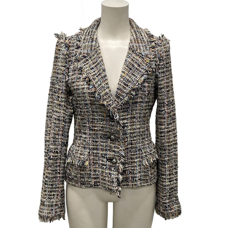 Chanel Jacket Size 38 M Women's P23159 Light Pink X Navy X Multi Long Sleeves /