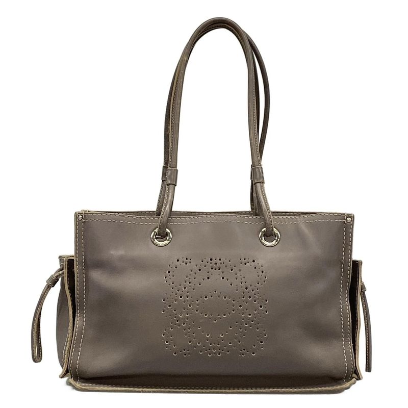 Loewe Tote Bag Shopper Tote Gray Perforated Leather