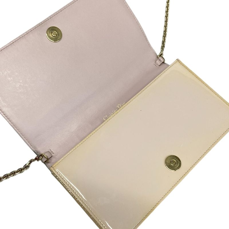 Dior/christian Dior Wallet Lady Dior Pouch Pink Beige Chain Wallet Leather