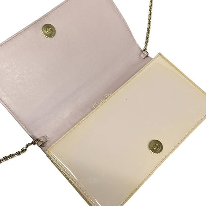 Dior/christian Dior Wallet Lady Dior Pouch Pink Beige Chain Wallet Leather