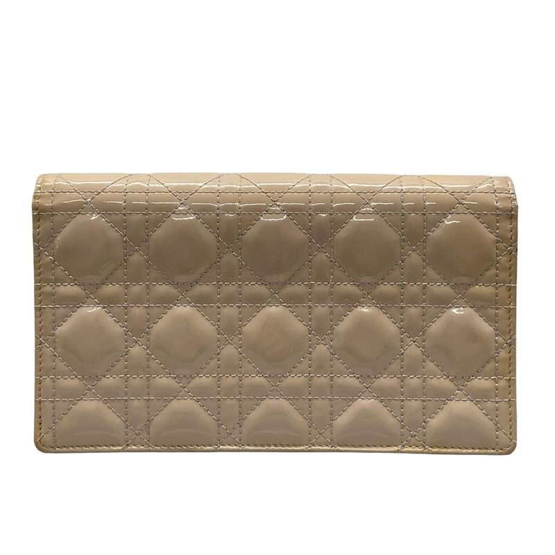 Dior/christian Dior Wallet Lady Dior Pouch Pink Beige Chain Wallet Leather