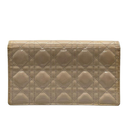 Dior/christian Dior Wallet Lady Dior Pouch Pink Beige Chain Wallet Leather