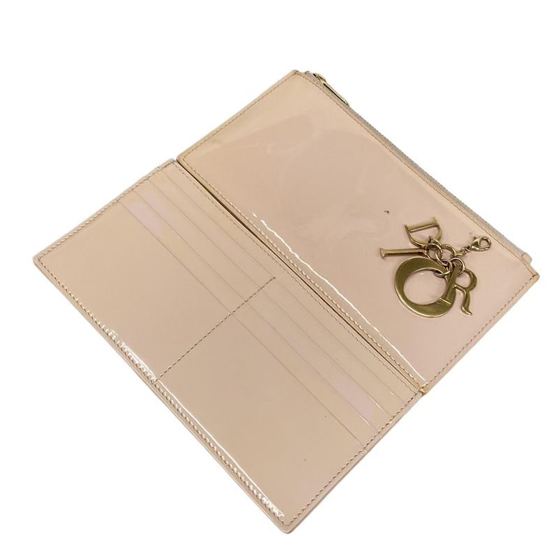 Dior/christian Dior Wallet Lady Dior Pouch Pink Beige Chain Wallet Leather