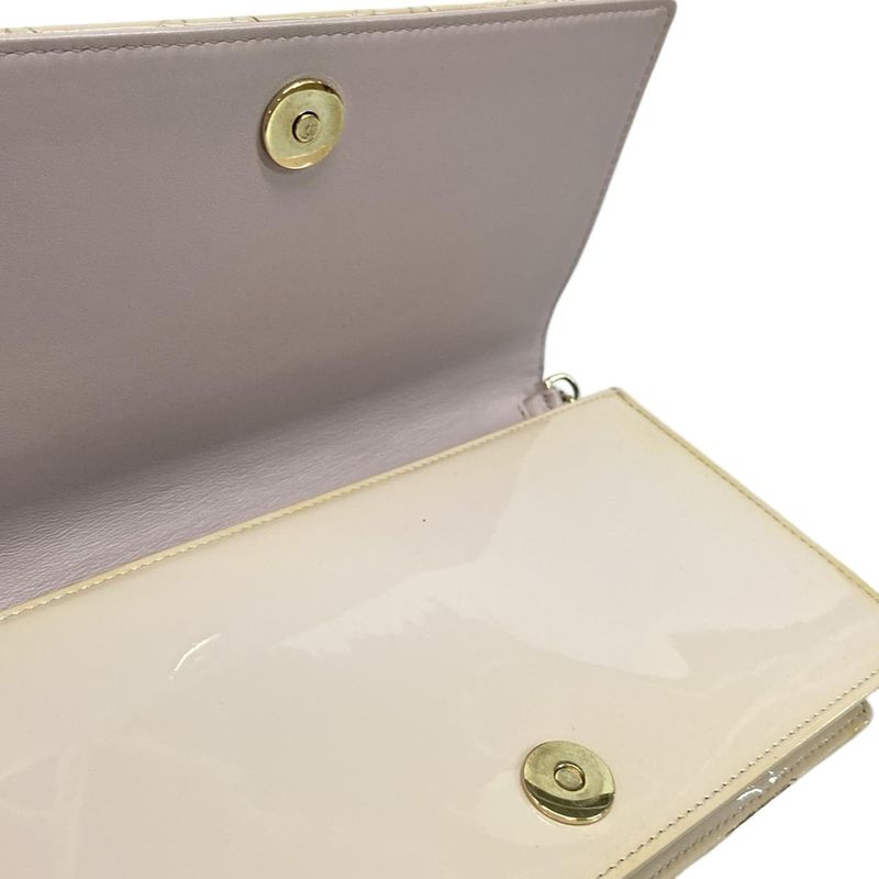Dior/christian Dior Wallet Lady Dior Pouch Pink Beige Chain Wallet Leather