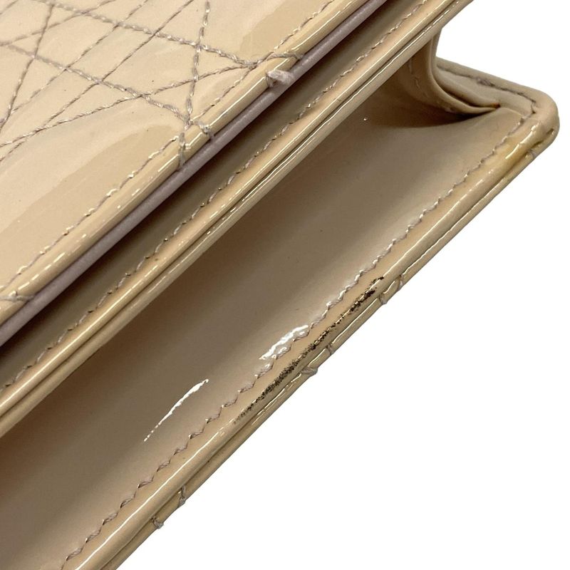 Dior/christian Dior Wallet Lady Dior Pouch Pink Beige Chain Wallet Leather