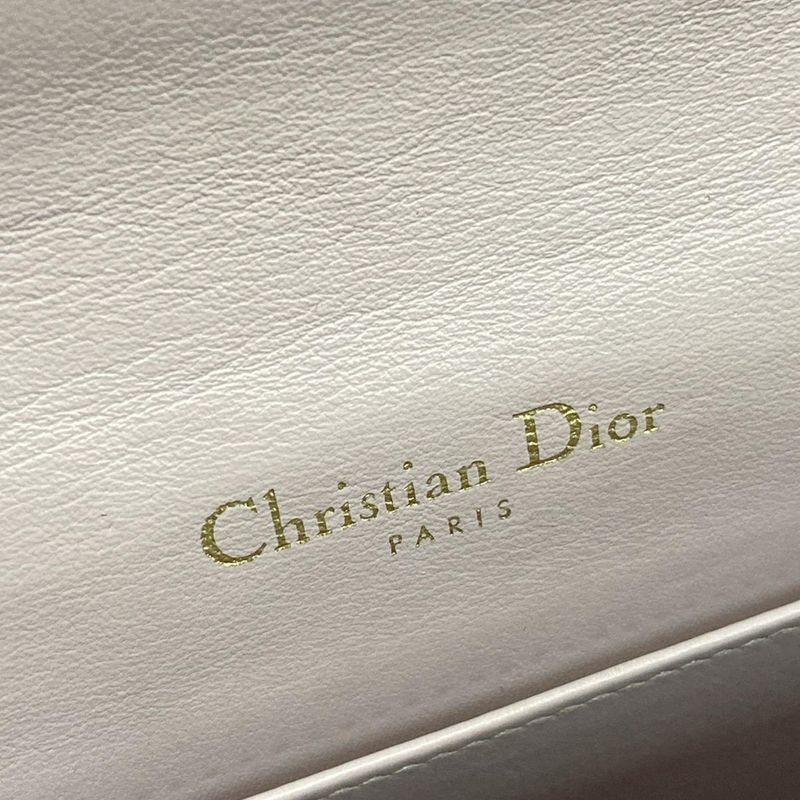 Dior/christian Dior Wallet Lady Dior Pouch Pink Beige Chain Wallet Leather