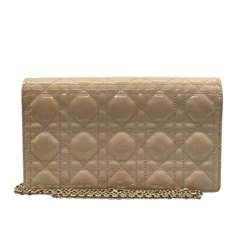 Dior/christian Dior Wallet Lady Dior Pouch Pink Beige Chain Wallet Leather