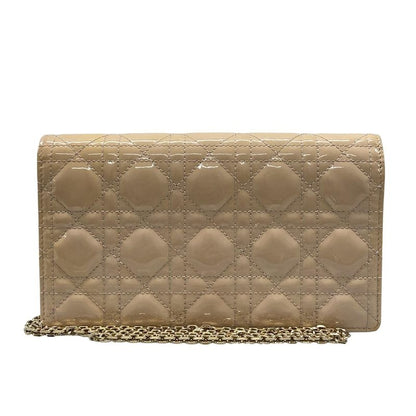 Dior/christian Dior Wallet Lady Dior Pouch Pink Beige Chain Wallet Leather