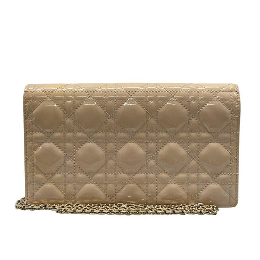 Dior/christian Dior Wallet Lady Dior Pouch Pink Beige Chain Wallet Leather