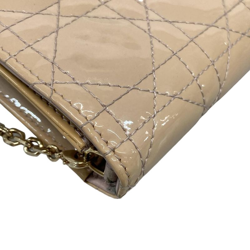 Dior/christian Dior Wallet Lady Dior Pouch Pink Beige Chain Wallet Leather