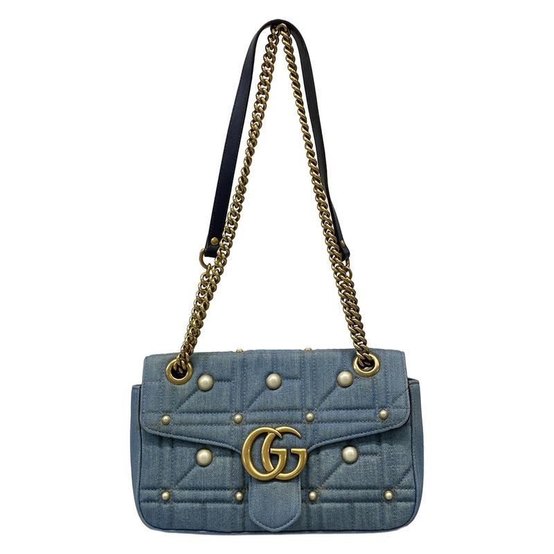 Gucci Shoulder Bag GG Marmont Quilted Small Shoulder Bag 443497 Blue Chain