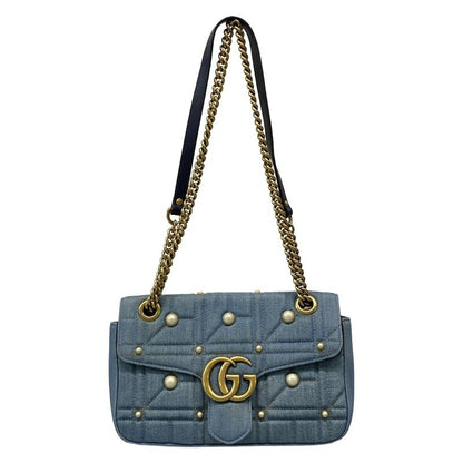 Gucci Shoulder Bag GG Marmont Quilted Small Shoulder Bag 443497 Blue Chain
