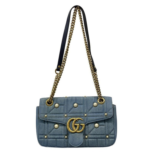 Gucci Shoulder Bag GG Marmont Quilted Small Shoulder Bag 443497 Blue Chain