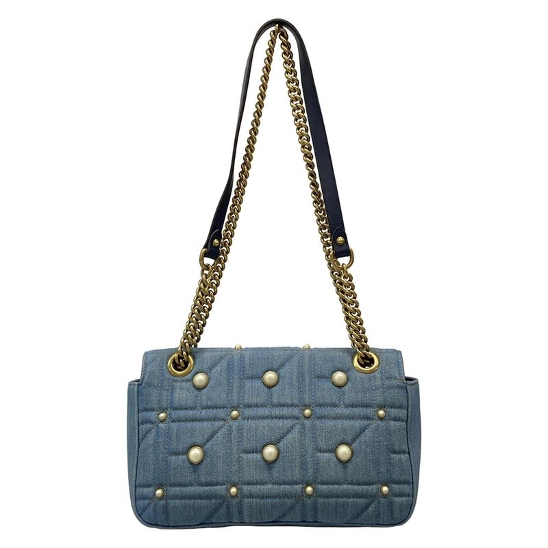 Gucci Shoulder Bag GG Marmont Quilted Small Shoulder Bag 443497 Blue Chain