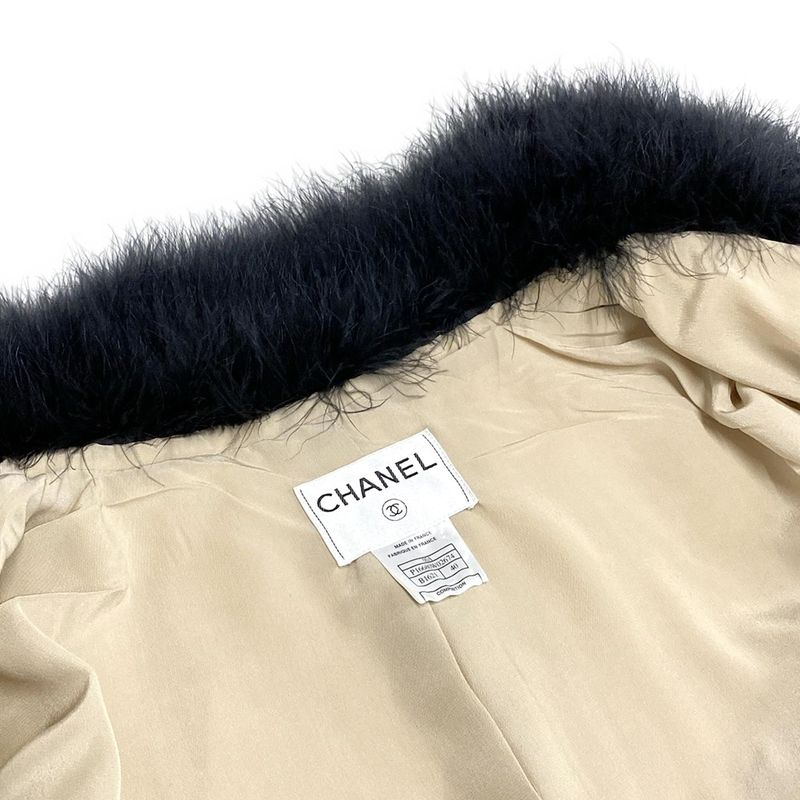 Chanel Coat Size 40 M Women - P16680 Ivory And Black Long Length/fur/zip