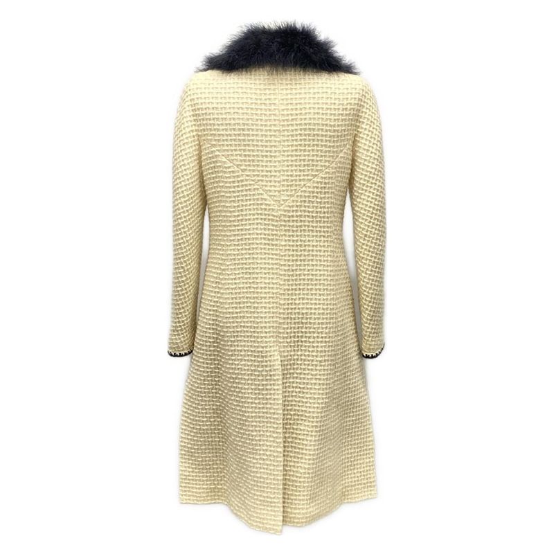 Chanel Coat Size 40 M Women - P16680 Ivory And Black Long Length/fur/zip