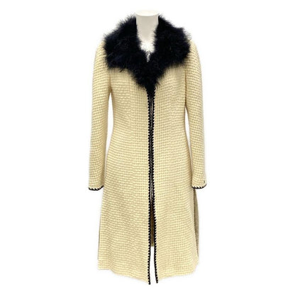 Chanel Coat Size 40 M Women - P16680 Ivory And Black Long Length/fur/zip