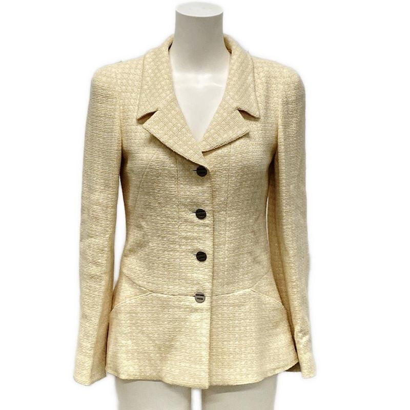 Chanel Jacket Size 38 M Women - P14905 Ivory And Beige Long Sleeves / Checkered