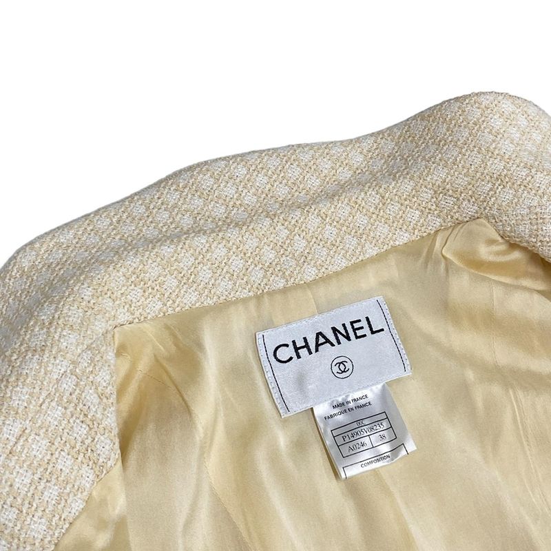 Chanel Jacket Size 38 M Women - P14905 Ivory And Beige Long Sleeves / Checkered