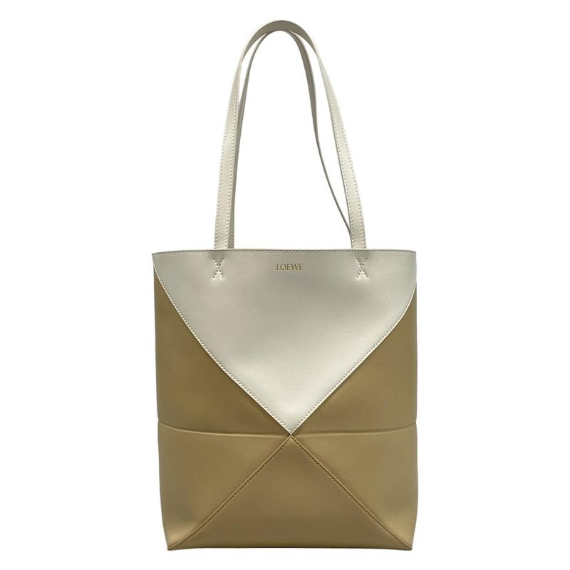 Loewe Tote Bag Puzzle Fold Tote Medium Beige And White Folding / Bicolor