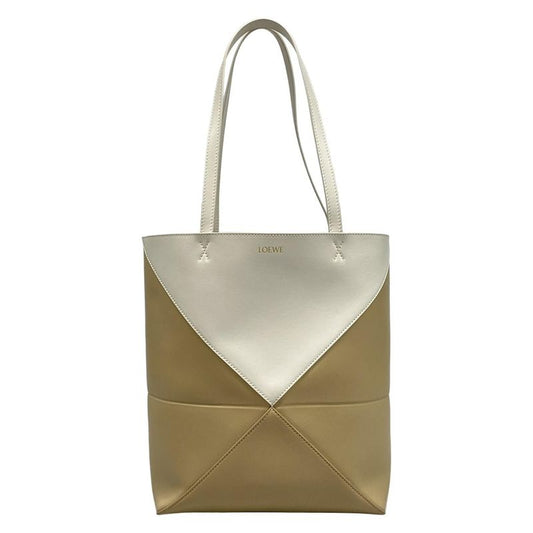 Loewe Tote Bag Puzzle Fold Tote Medium Beige And White Folding / Bicolor