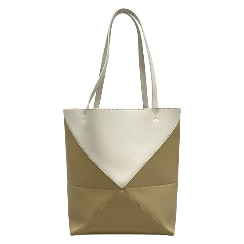 Loewe Tote Bag Puzzle Fold Tote Medium Beige And White Folding / Bicolor