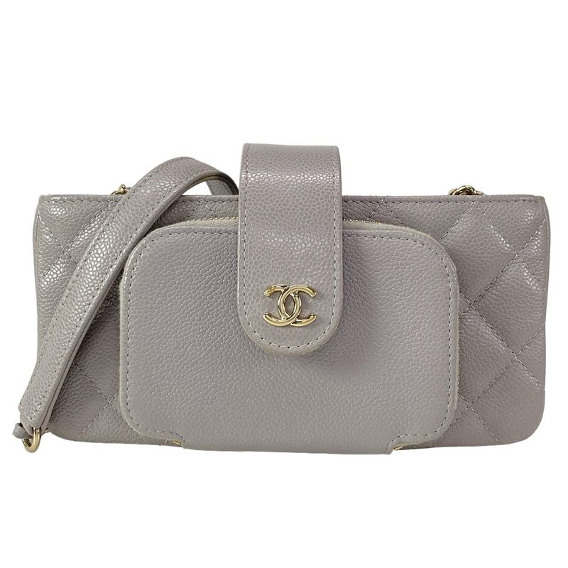 Chanel Wallet Matelasse Ap2916 Light Gray Chain Wallet/gold Hardware / Phone