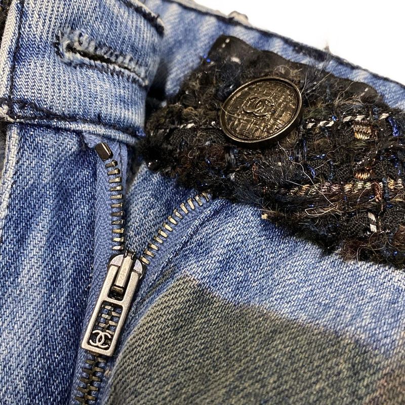 Chanel Jeans Size 42 L Women's P46334 Blue X Dark Green X Multi Checked