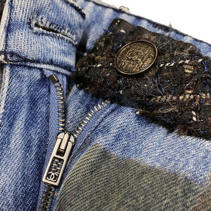 Chanel Jeans Size 42 L Women's P46334 Blue X Dark Green X Multi Checked