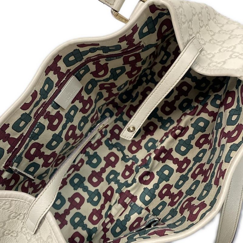 Gucci Tote Bag Abby Stripe Line 130736 Gray Beige Leather