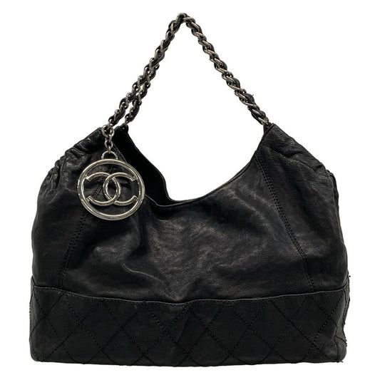 Chanel Tote Bag Coco Cabas Su PM Black Silver Hardware / Chain Shoulder Leather