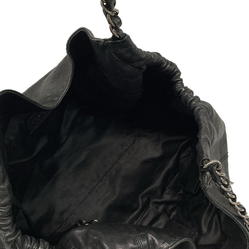 Chanel Tote Bag Coco Cabas Su PM Black Silver Hardware / Chain Shoulder Leather