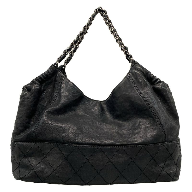 Chanel Tote Bag Coco Cabas Su PM Black Silver Hardware / Chain Shoulder Leather