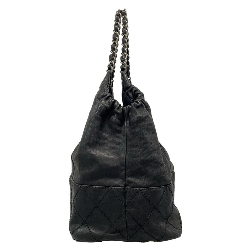 Chanel Tote Bag Coco Cabas Su PM Black Silver Hardware / Chain Shoulder Leather