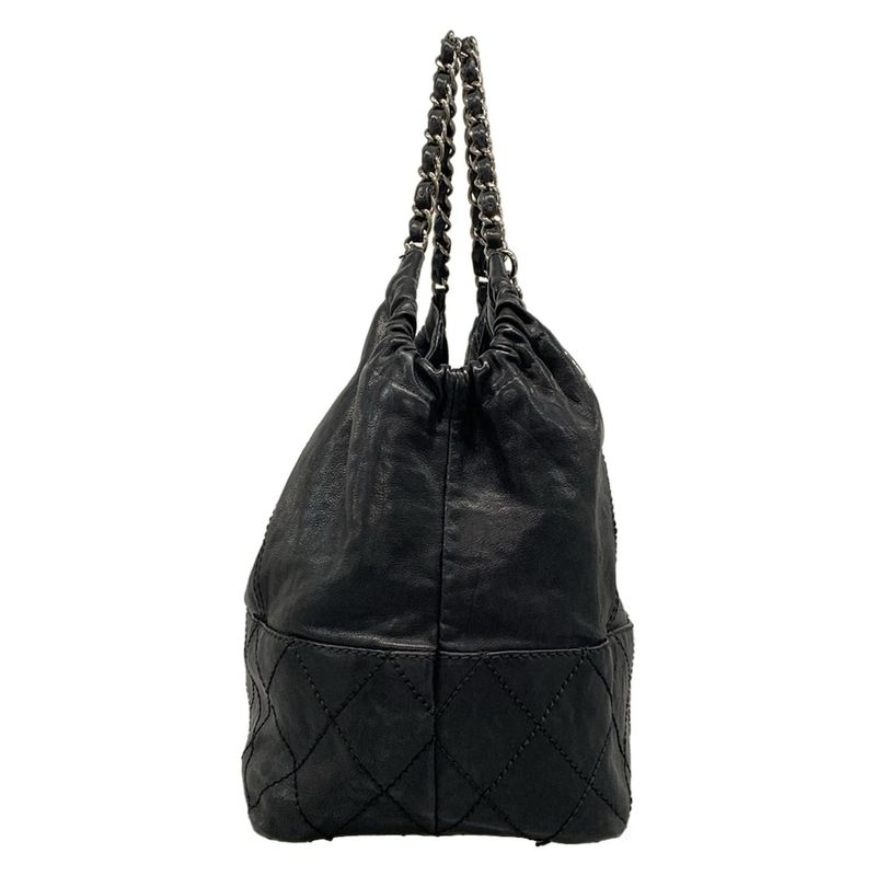 Chanel Tote Bag Coco Cabas Su PM Black Silver Hardware / Chain Shoulder Leather