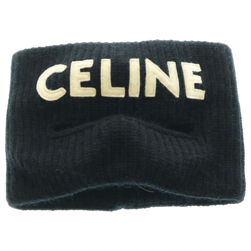 Celine Knit Skumask Logo Embroidery Logo Applique Balaclava Beanie Black