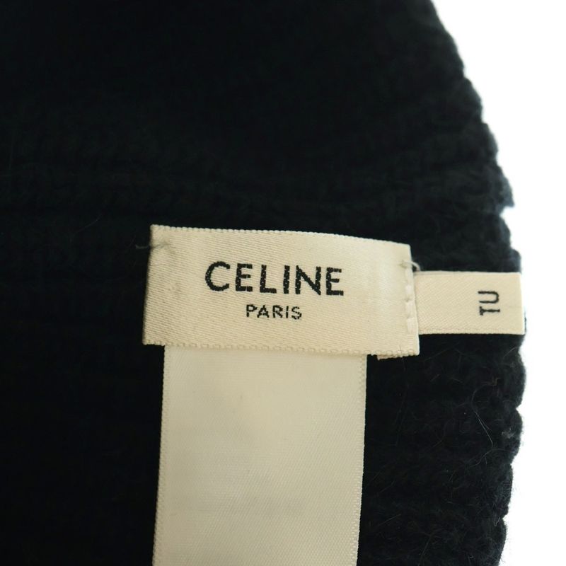 Celine Knit Skumask Logo Embroidery Logo Applique Balaclava Beanie Black
