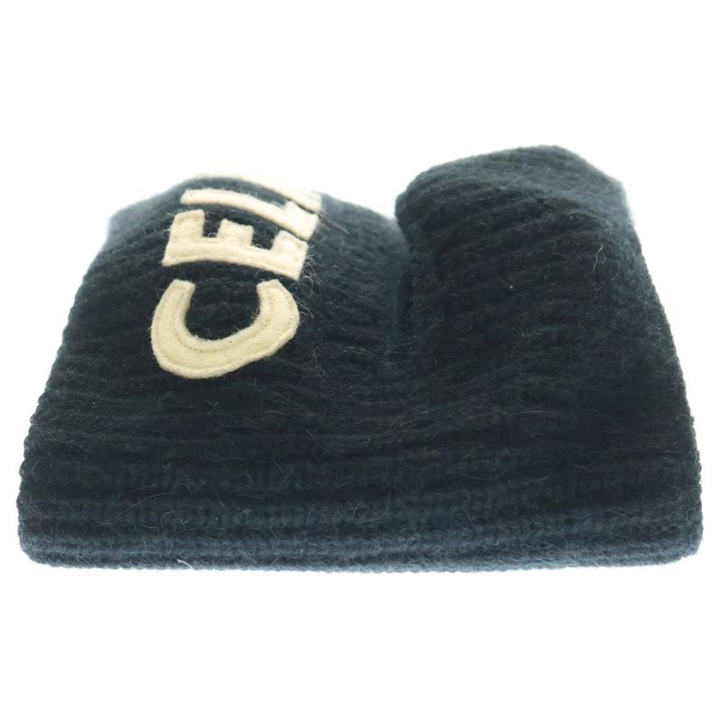 Celine Knit Skumask Logo Embroidery Logo Applique Balaclava Beanie Black