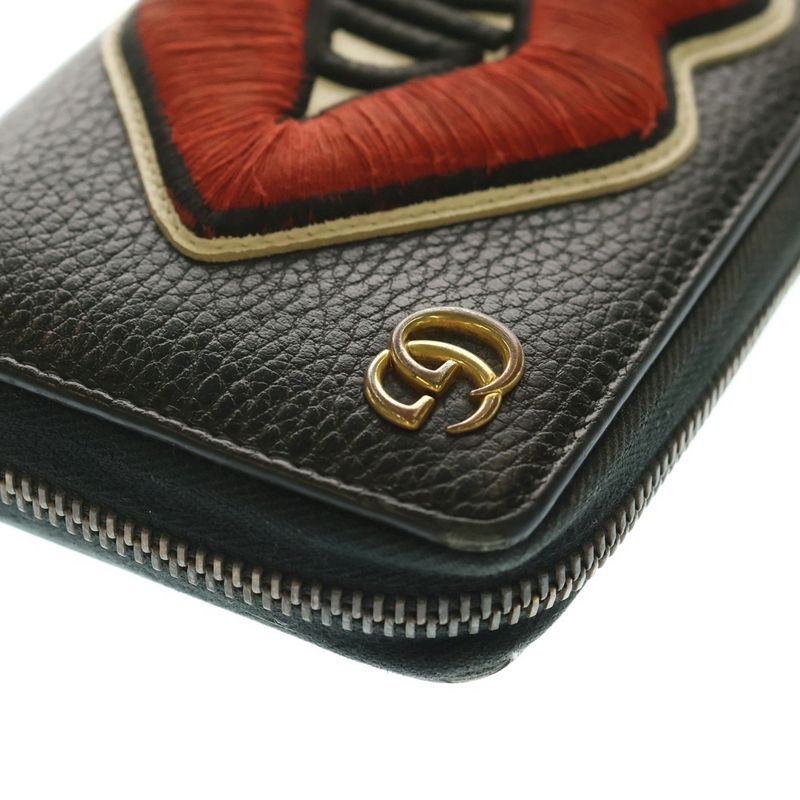 Gucci Embroidery GG Marmont Round Zipper Long Wallet Black 474584