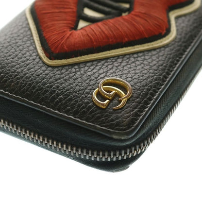 Gucci Embroidery GG Marmont Round Zipper Long Wallet Black 474584