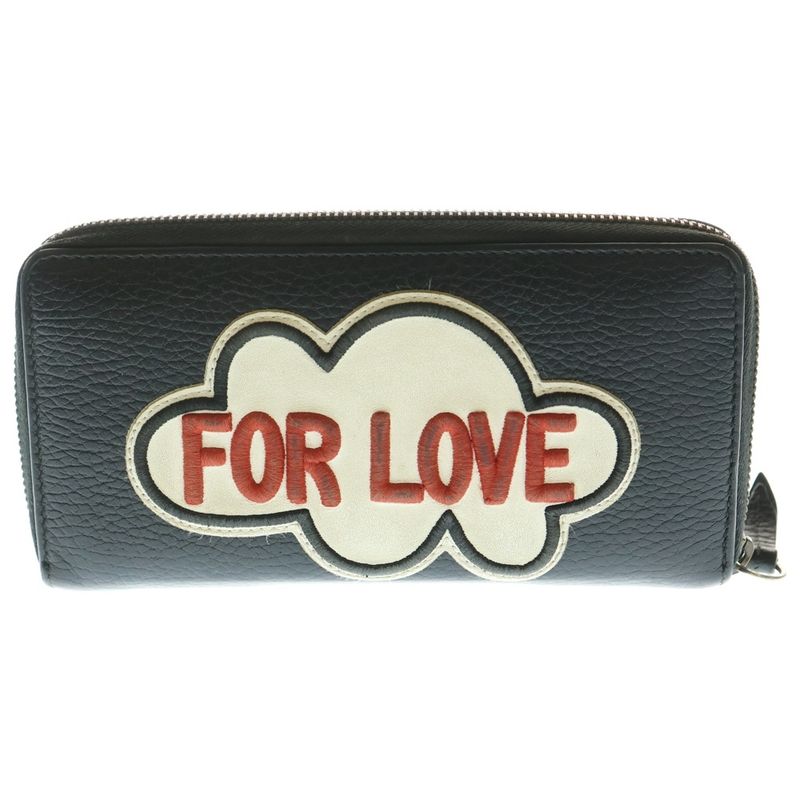 Gucci Embroidery GG Marmont Round Zipper Long Wallet Black 474584