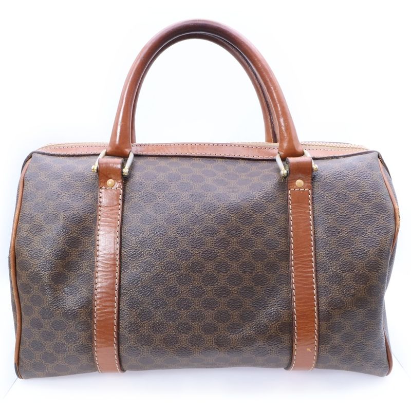 Celine Logo Leather Macadam Mini Boston Handbag Brown